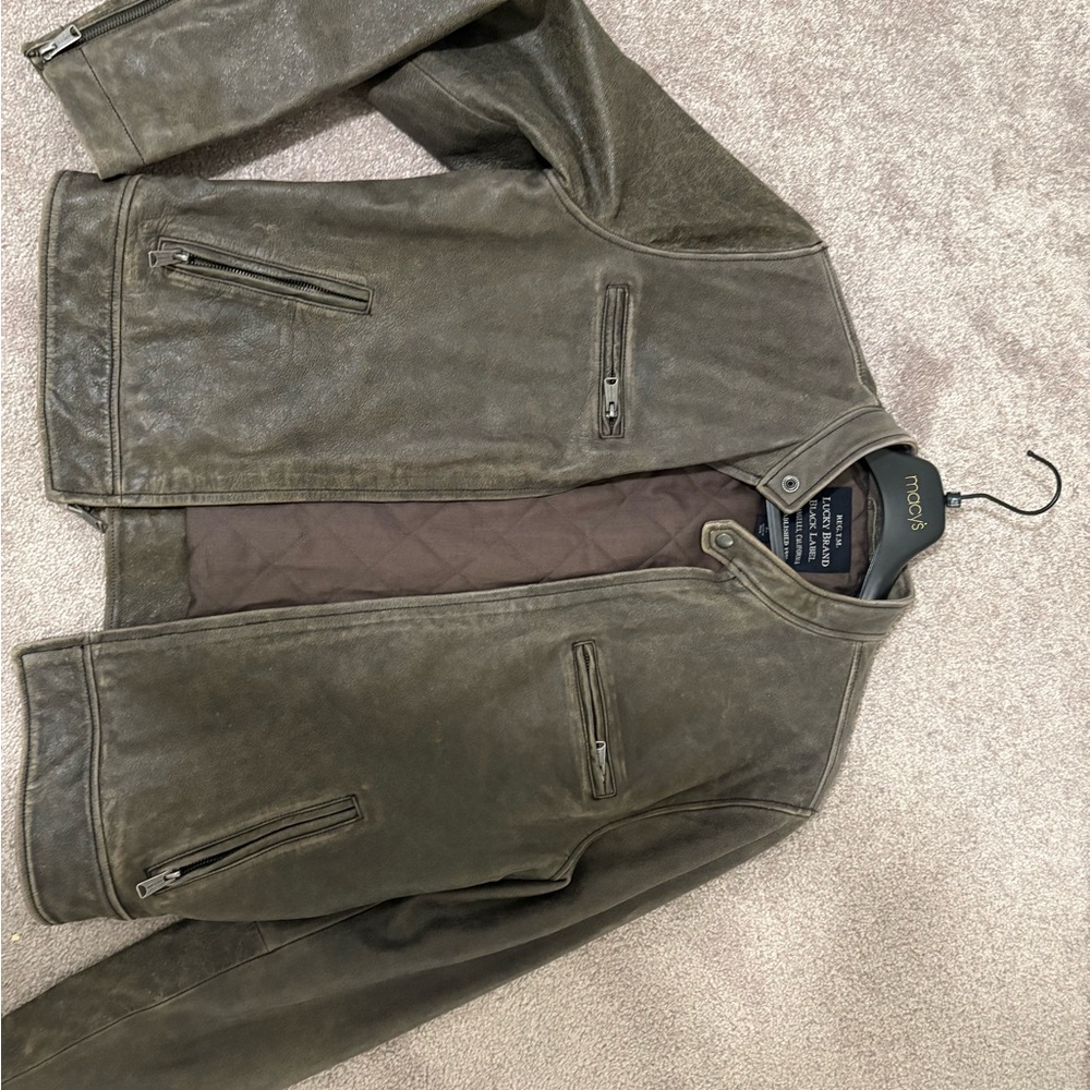 Lucky Brand Men's Dark Olive Leather Jacket